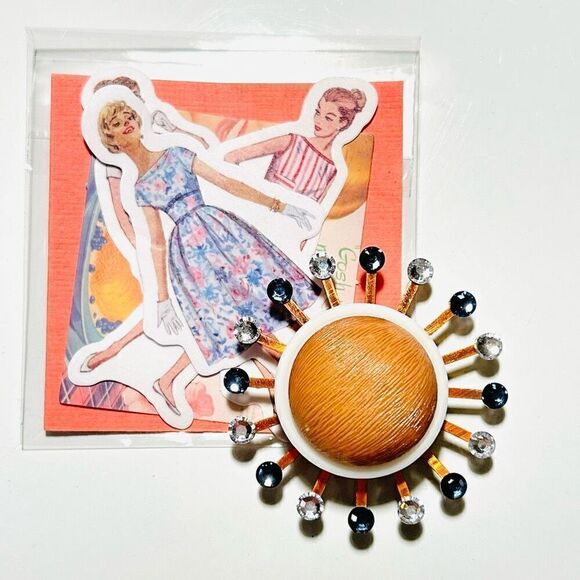 Upcycled Atomic Starburst Refrigerator Magnet Buttons Rhinestones - Picture 3 of 4
